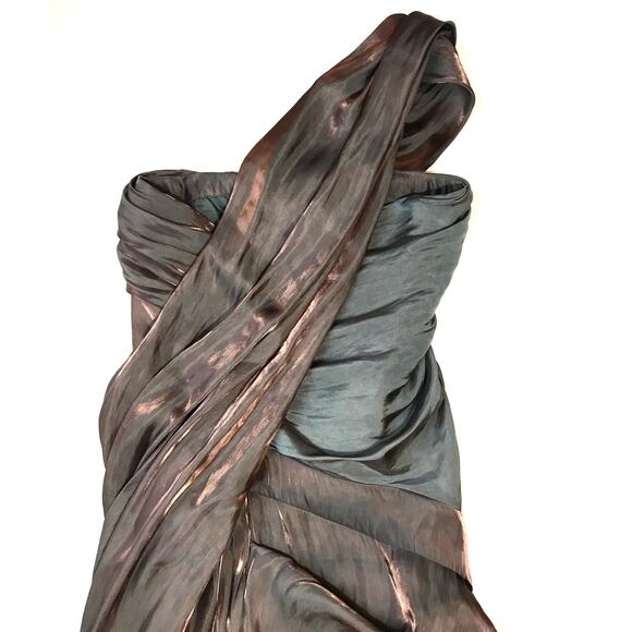 All Saints Spitalfields Gathered One Shoulder Party Dress 6 Iridescent - Picture 5 of 8